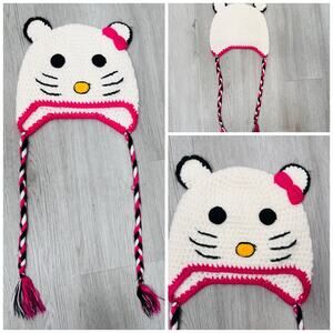 Homemade Pink And White Hello Kitty Girls Beanie Hat
